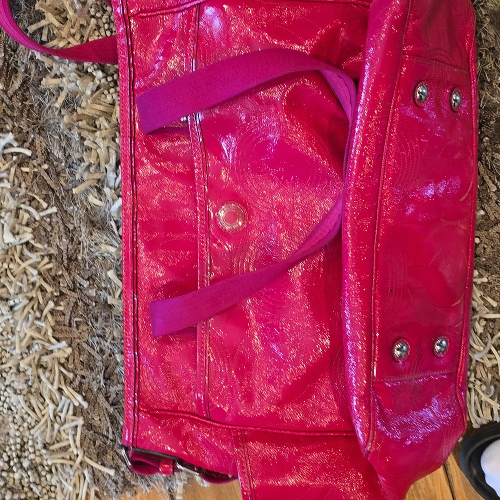 Coach Dotted C Pink Patent Leather Diaper Bag Tote
